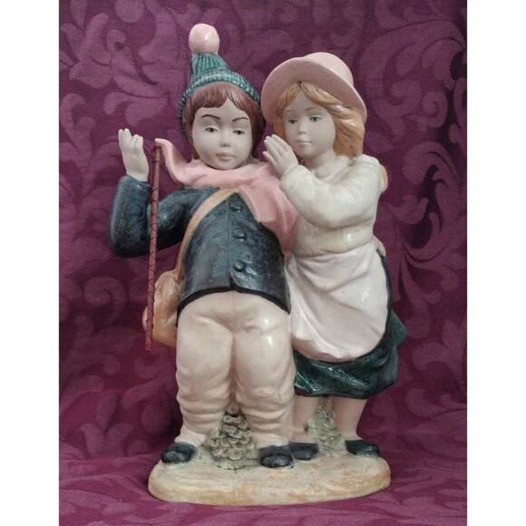 Stunning Rare Vintage Spain Nadal Porcelain statue Boy and Girl 12"X8."5